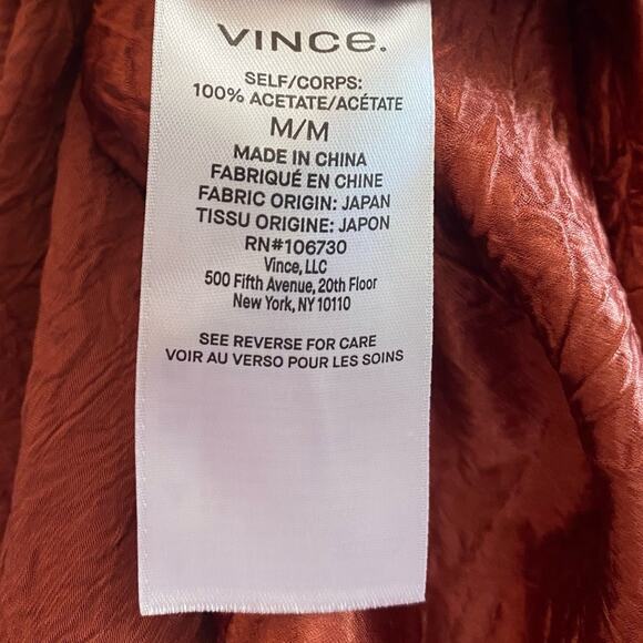 Vince Burnt Orange Bronze Satin Crinkle Slip Bias Cut Midi Skirt Size Medium - Picture 5 of 5